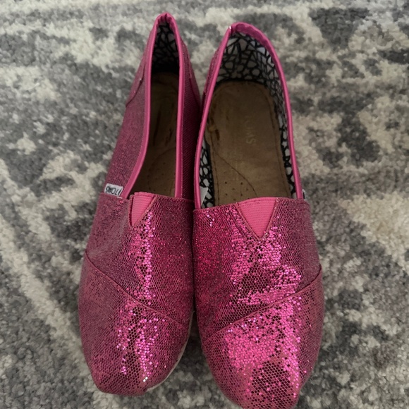TOMS Pink Glitter Slip-On Espadrilles Size 38 - Picture 1 of 6